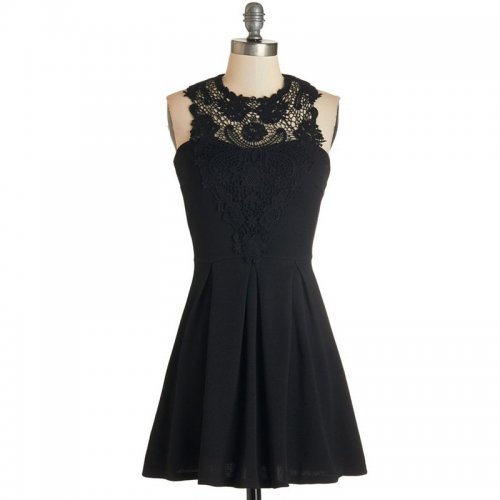 A-Line Jewel Chiffon Little Black Dress with Lace
