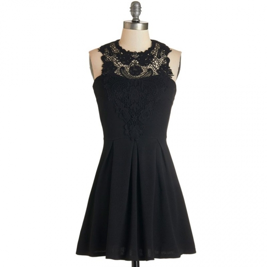 A-Line Jewel Chiffon Little Black Dress with Lace - Click Image to Close