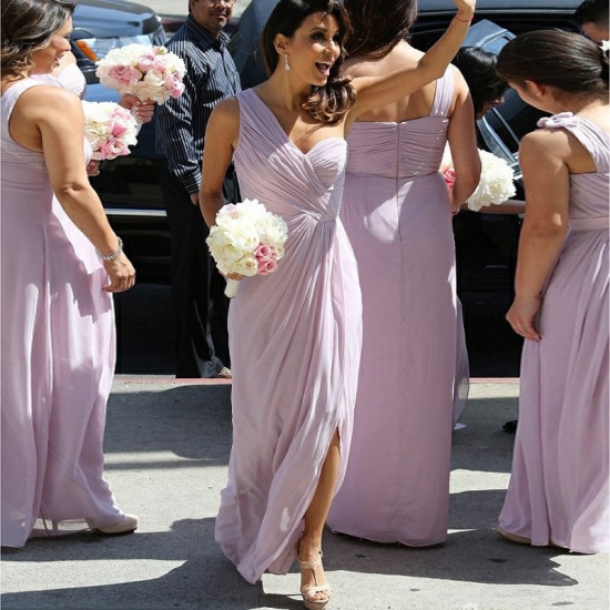 A-Line One Shoulder Lilac Chiffon Bridesmaid Dress with Split - Click Image to Close