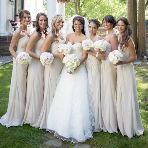 A-Line Sweetheart Floor-Length Ivory Chiffon Bridesmaid Dress Ruched