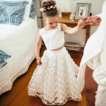Two Piece Round Neck Ankle-Length White Lace Flower Girl Dress