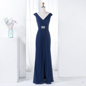 Mermaid V-Neck Navy Blue Long Bridesmaid Dress with Beading