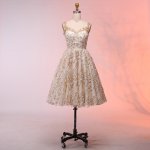 A-Line Straps Above-Knee Light Champagne Lace Homecoming Dress