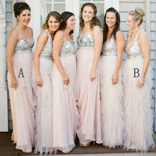 A-Line Sweetheart Floor-Length Pearl Pink Bridesmaid Dress with Sequins - Click Image to Close
