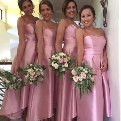 A-Line Sweetheart High Low Pink Satin Bridesmaid Dress