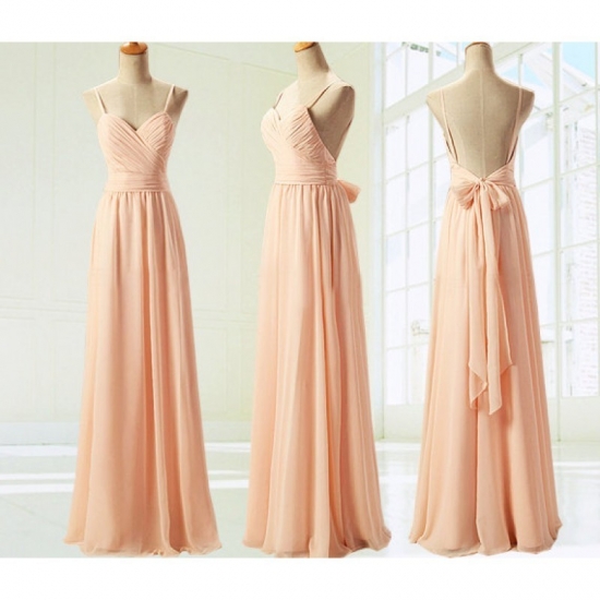 Luxurious A-Line Spaghetti Knee Length Chiffon Backless Pearl Pink Prom Dress With Ruched - Click Image to Close