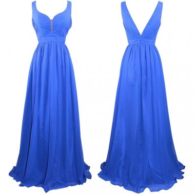 Long Empire Chiffon Prom Dress -- Royal Blue A-Line Straps