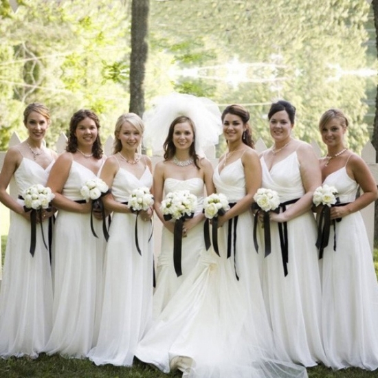 Floor Length Chiffon Bridesmaid Dress - White A-Line Spaghetti Straps - Click Image to Close