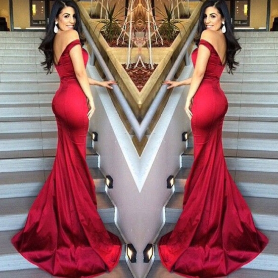 Elegant Mermaid Prom/Evening Dress - Red off the Shoulder for Party - Click Image to Close