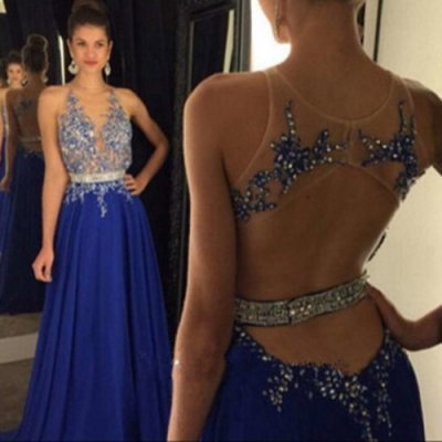 Elegant Long Prom Dress - Royal Blue V-Neck with Appliques for Women