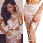 Sexy Charming Two Piece Prom Party Dress with Appliques Lace