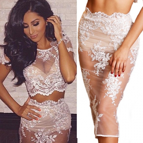 Sexy Charming Two Piece Prom Party Dress with Appliques Lace - Click Image to Close