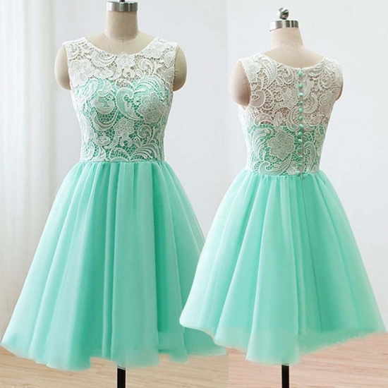 Modern Scoop A-line Short Mint Bridesmaid Dress With Lace - Click Image to Close