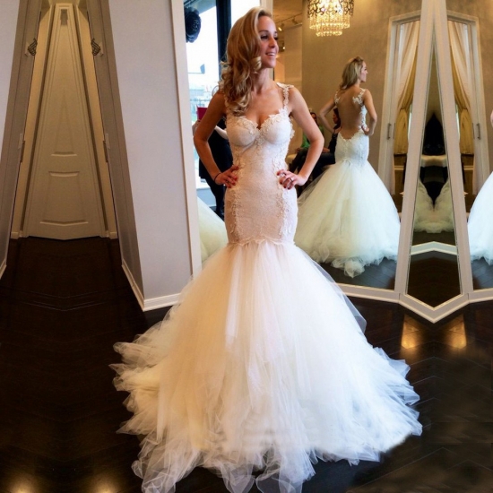 Sexy Mermaid/Trumpet Straps Lace Wedding Dress Bridal Gown - Click Image to Close