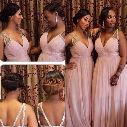 Charming Beaded V-Neck Plus Size Bridesmaid Dress