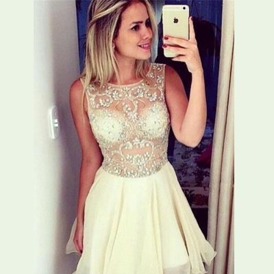 Stylish Jewel Sleeveless Short Ivory Homecoming Dresses with Beading