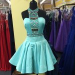 Partiular High Neck Sleeveless Short Mint Homecoming Dress with Beading Crystal