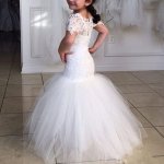 Sheath White Flower Girl Dress with Lace Top Short Sleeves