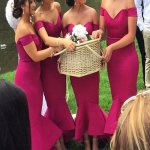 Generous Off Shoulder Mermaid Bridesmaid Dress - Fuchsia High-Low with Ruffles