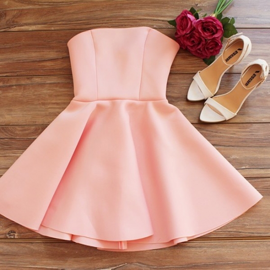 A-Line Strapless Short Pearl Pink Satin Homecoming Cocktail Dress - Click Image to Close