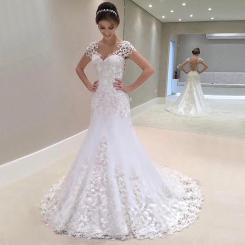 Sheath Illusion Bateau Sweep Train Wedding Dress with Beading Appliques