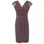 Sheath V-Neck Cap Sleeves Chocolate Spandex Mother of The Bride Dress with Lace