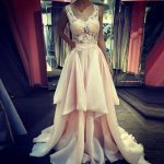 A-Line Scoop Sweep Train Pearl Pink Chiffon Prom Dress with Appliques