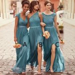 A-Line Scoop Cap Sleeves Dark Sage Chiffon Bridesmaid Dress with Lace