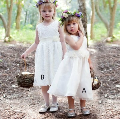 A-Line Bateau Mid-Calf White Organza Flower Girl Dress with Flowers