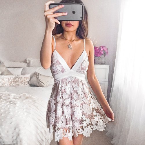 A-Line Spaghetti Straps Short Ivory Empire Lace Homecoming Dress