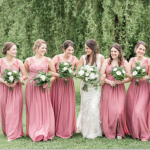 A-Line V-Neck Dusty Rose Chiffon Bridesmaid Dress with Lace Pleats