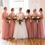 A-Line V-Neck Floor-Length Blush Chiffon Bridesmaid Dress with Pleats