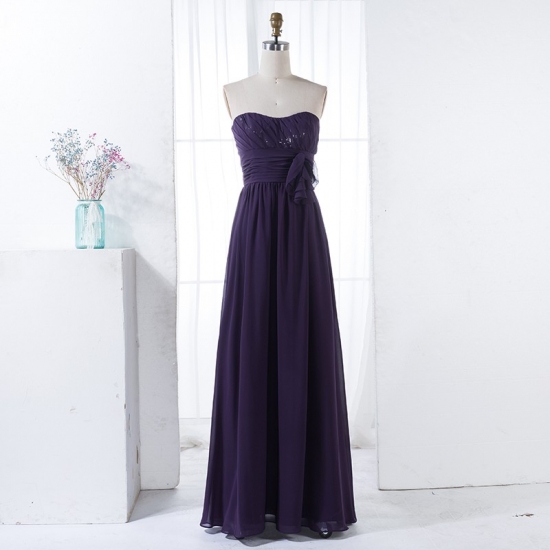 A-Line Sweetheart Grape Chiffon Bridesmaid Dress with Sequins Ruffles - Click Image to Close