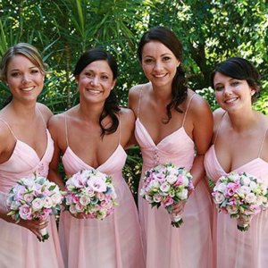 A-Line Spaghetti Straps Pink Chiffon Bridesmaid Dress with Ruffles