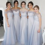 A-Line Sweetheart Floor-Length Blue Tulle Bridesmaid Dress
