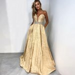 A-Line Sweetheart Sweep Train Champagne Prom Dress with Pockets