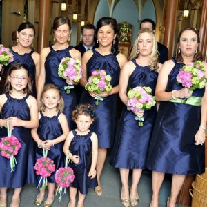 Sheath Jewel Backless Knee-Length Navy Blue Satin Bridesmaid Dress