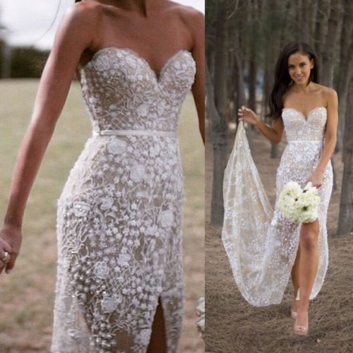 Elegant Sweetheart Mermaid Lace Wedding Dress with Slit Sash