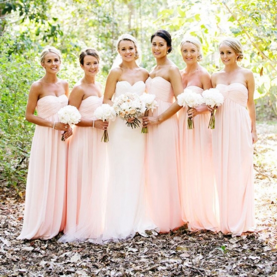 Hot Sale A-Line Sweetheart Floor Length Chiffon Pink Bridesmaid Dress With Ruched - Click Image to Close
