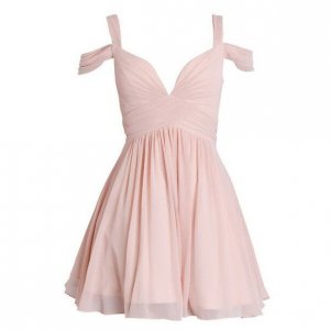 Short/Mini Chiffon Bridesmaid Dress - Pink A-Line Off-the-Shoulder