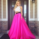 Elegant Long Taffeta Prom/Evening Dress - Fuchsia Two Piece with Dots