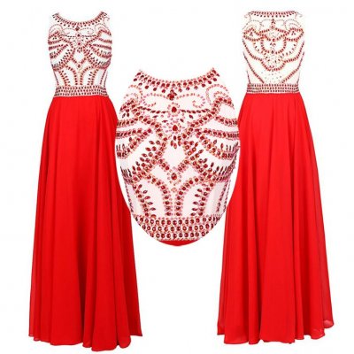 Gorgeous Prom/Evening Dress -Red A-Line Scoop Sleeveless with Beading