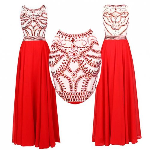 Gorgeous Prom/Evening Dress -Red A-Line Scoop Sleeveless with Beading