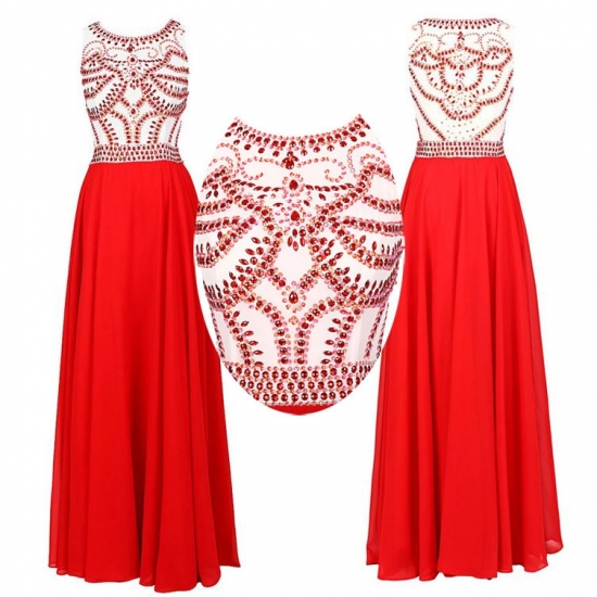 Gorgeous Prom/Evening Dress -Red A-Line Scoop Sleeveless with Beading - Click Image to Close