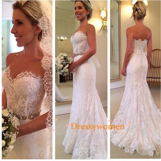 A-line Sweetheart Elegant Style Vintage Lace Wedding Dresses with Beading - Click Image to Close