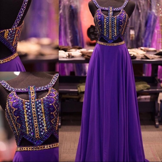 High Quality Floor Length Prom Dress - Purple A-Line with Rhinestone for Women - Click Image to Close