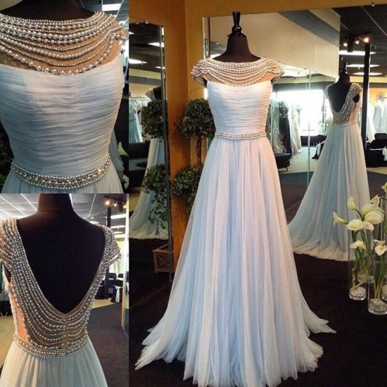 Hot-Selling Floor Length Prom Dress - White Chiffon Scoop with Beading - Click Image to Close