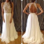 Sexy Long Prom Dress - White A-Line Backless with Beaded