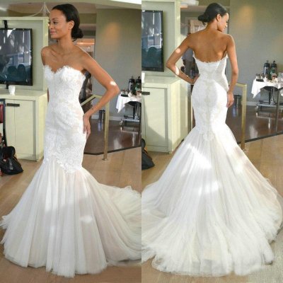 Elegant Sweetheart Mermaid Wedding Dress Bridal Gown with Appliques