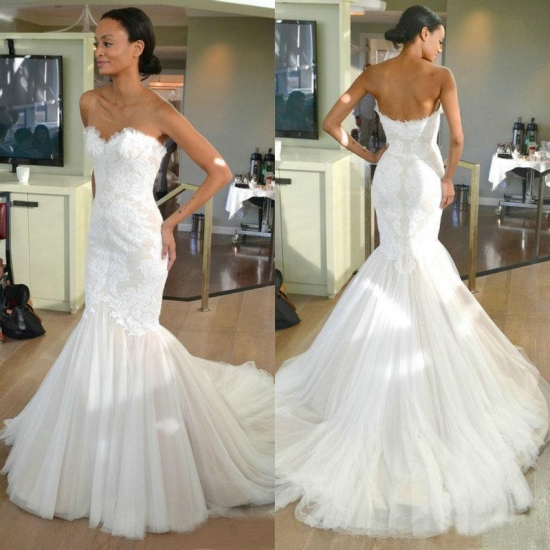 Elegant Sweetheart Mermaid Wedding Dress Bridal Gown with Appliques - Click Image to Close